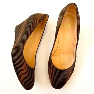 Christian Louboutin Brown Black Leather New Peanut 70mm opticline wedge pumps 42